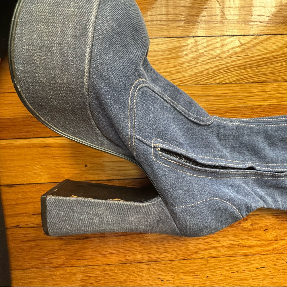 Vintage 1969 Platform Denim Knee-High Boots from London size 8 1/2 - Picture 10 of 12